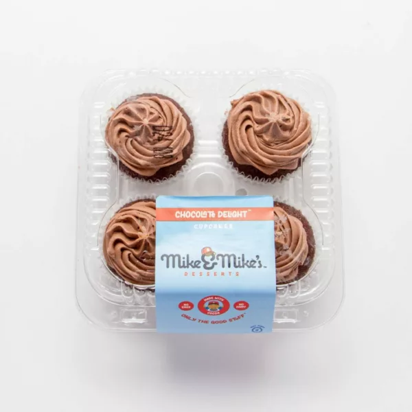 A container of Mike & Mike's chocolate cupcakes.