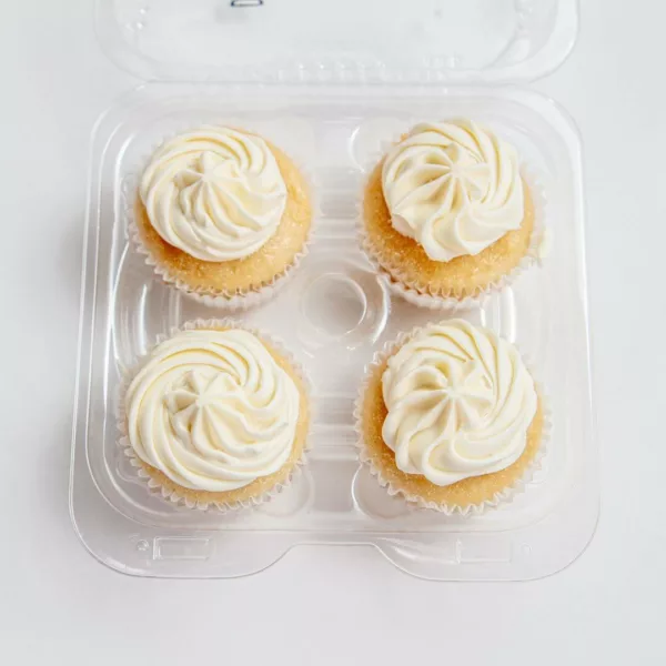 A container of Mike & Mike's vanilla cupcakes.