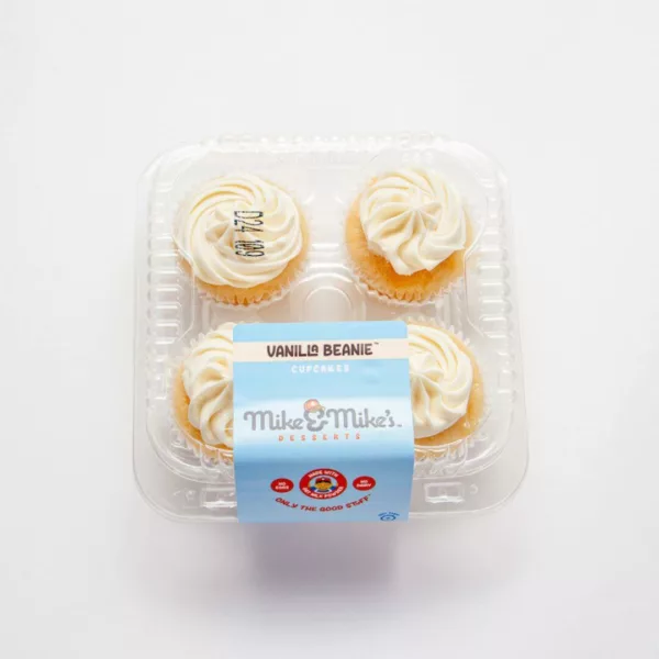 A container of Mike & Mike's vanilla cupcakes.